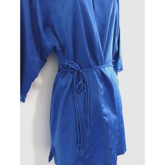 Vintage Tom Bezduda Barad & Co Lingerie Robe Womens Small Blue Satin Lace Girly - Picture 3 of 7